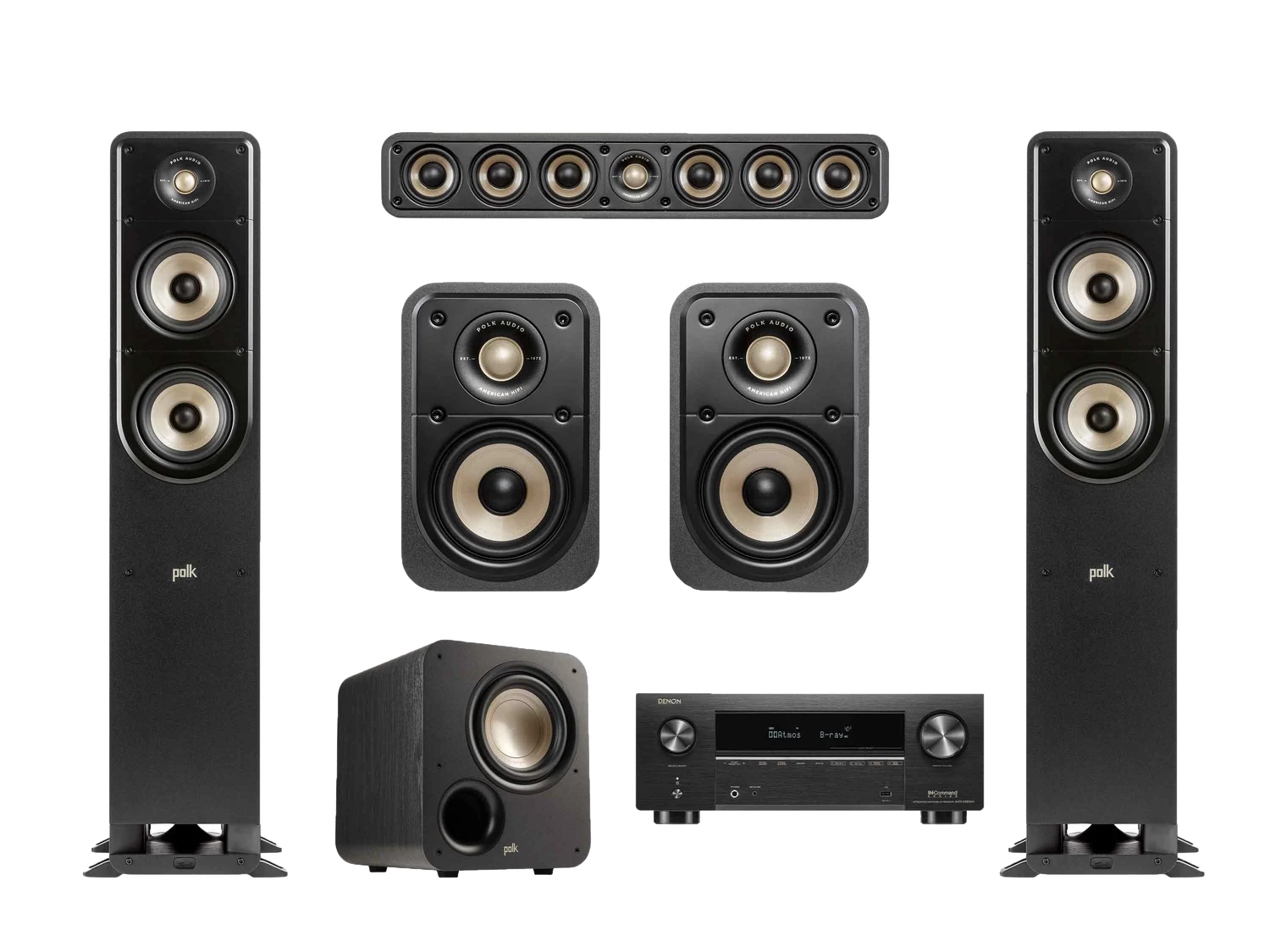 ES50, ES10, ES8, ES35 and Denon AVR-X3800H products together as a bundle