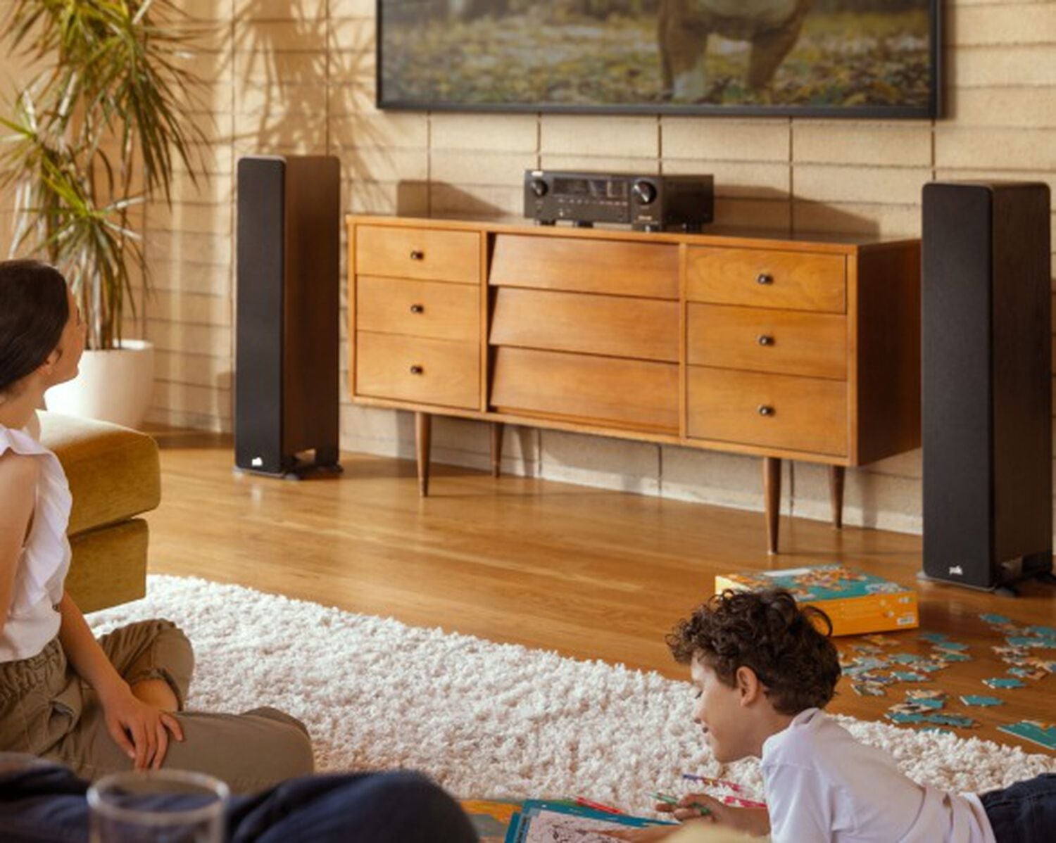 A living room home theater set up
