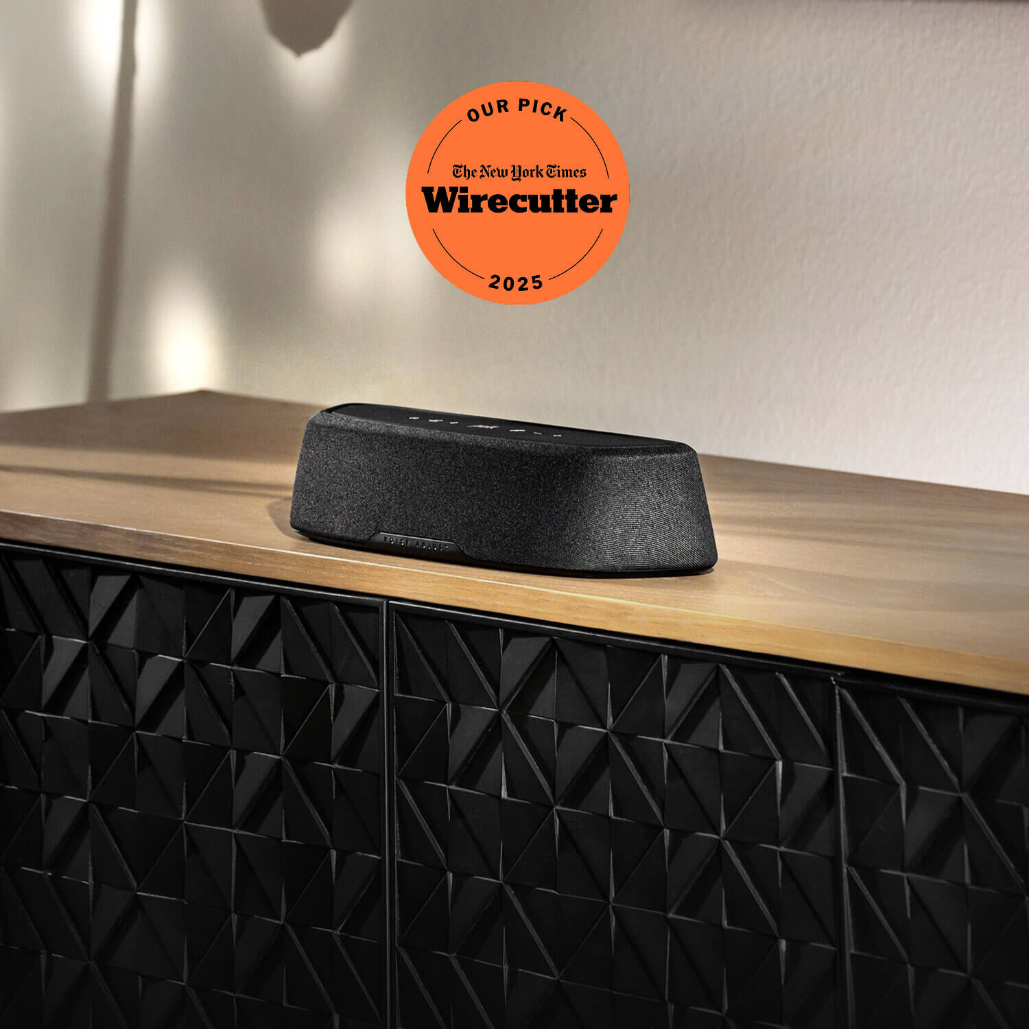 Sound bar on an entertainment center